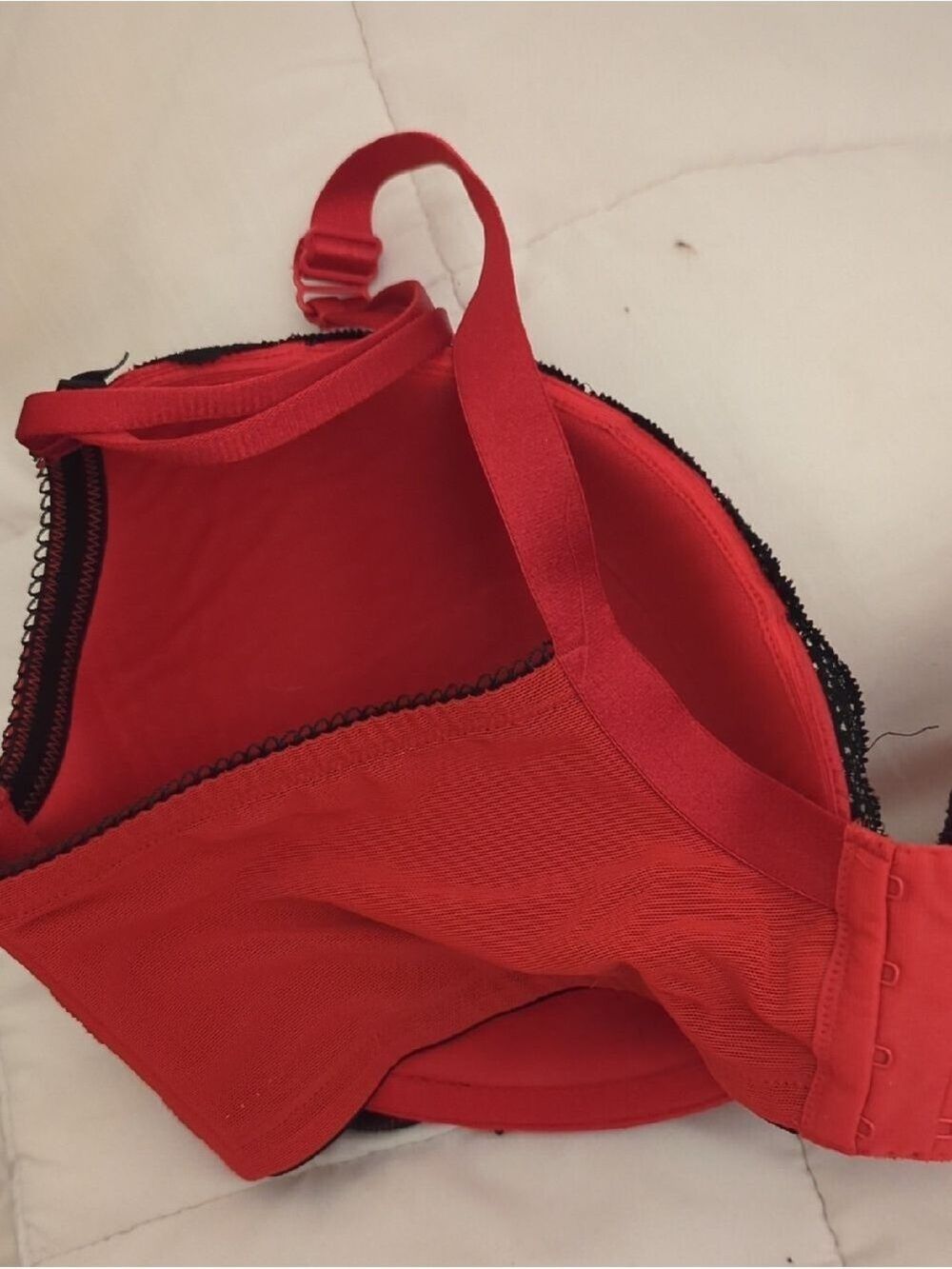Lane Bryant Cacique: Red w/ Black Lace Trim Jacquard Style Bra Size 42DD-NWOT - Picture 7 of 11